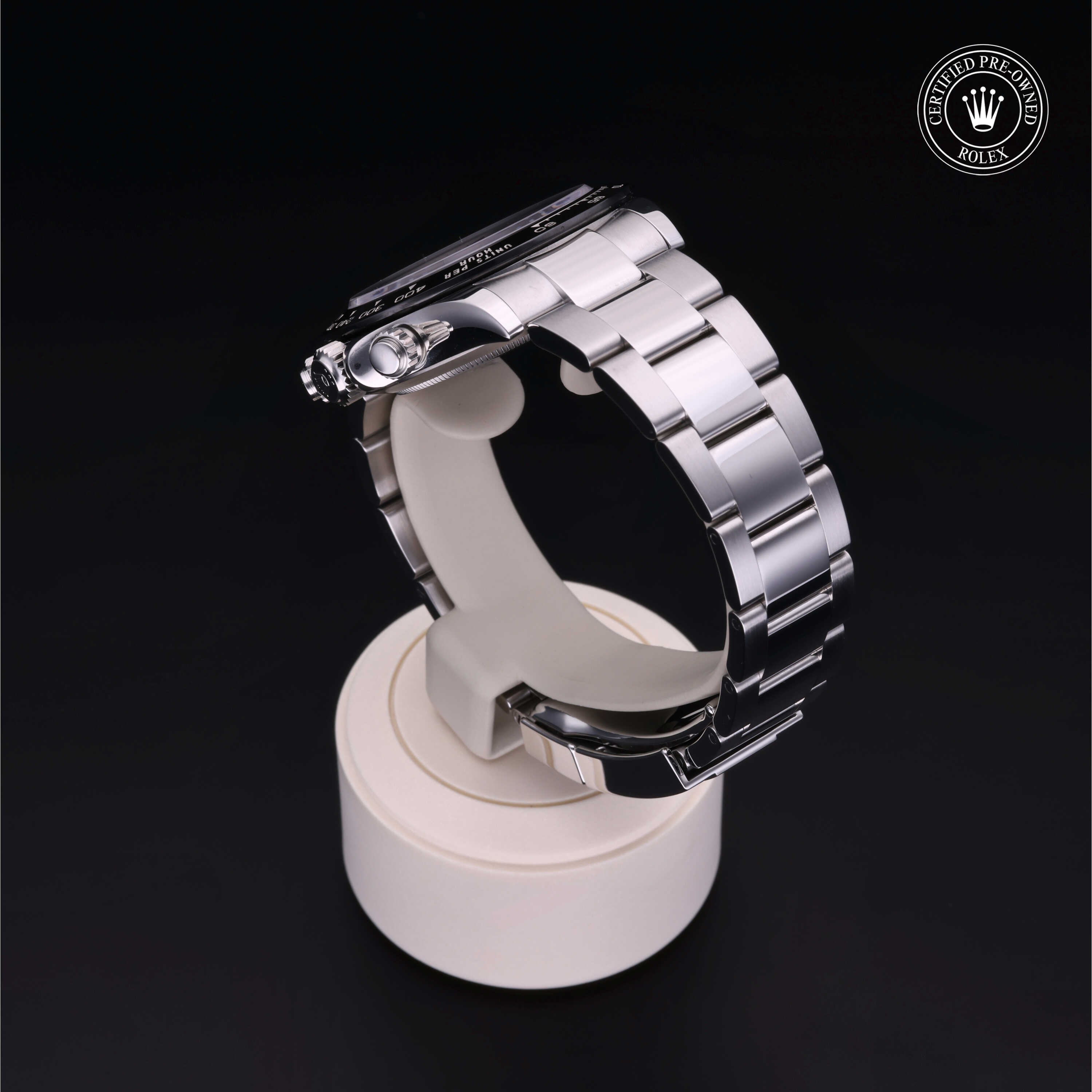 Rolex Certified Pre-owned Daytona M116500LN-0002 front on black background