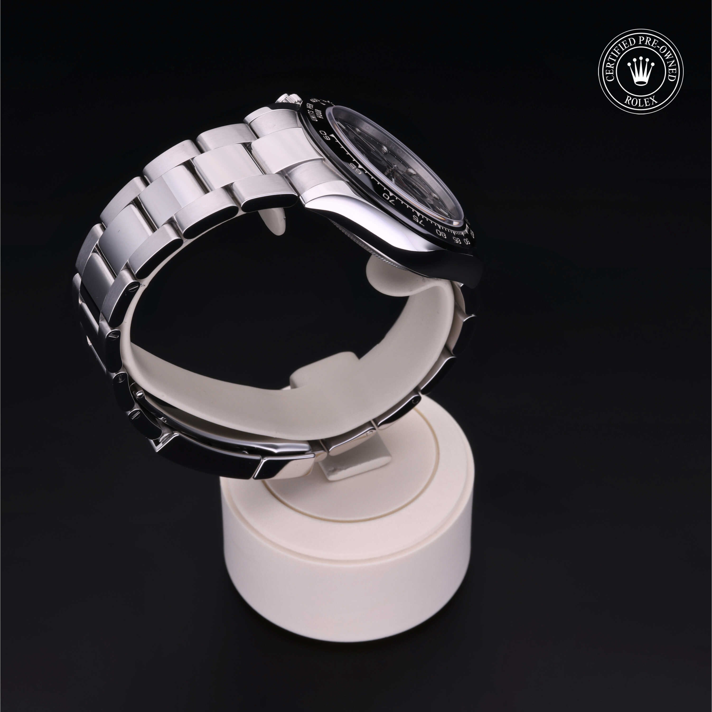 Rolex Certified Pre-owned Daytona M116500LN-0002 front on black background