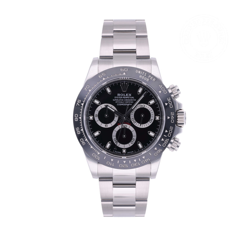 Rolex Certified Pre-owned Daytona M116500LN-0002 front on white background