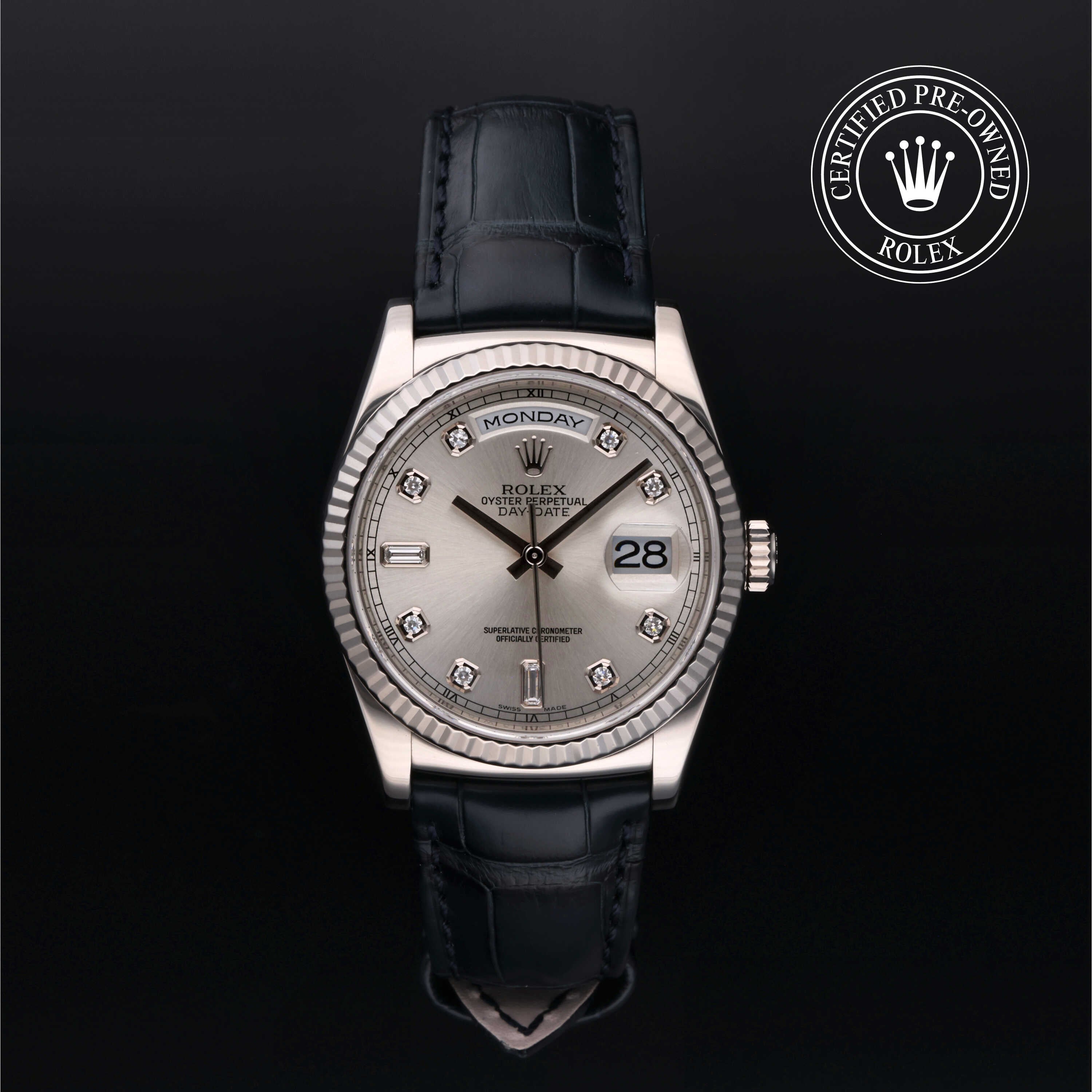 Rolex Certified Pre-owned Day-date M118139-0004 front on black background