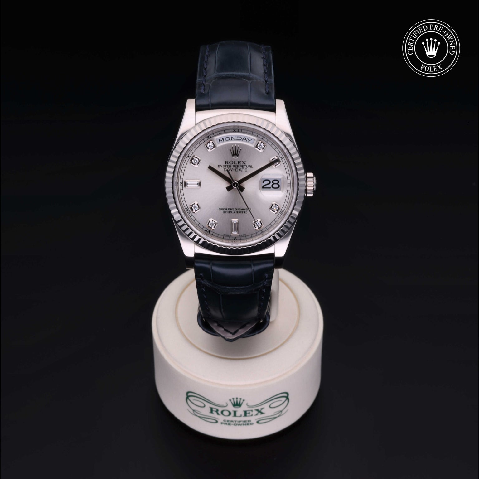 Rolex Certified Pre-owned Day-date M118139-0004 front on black background