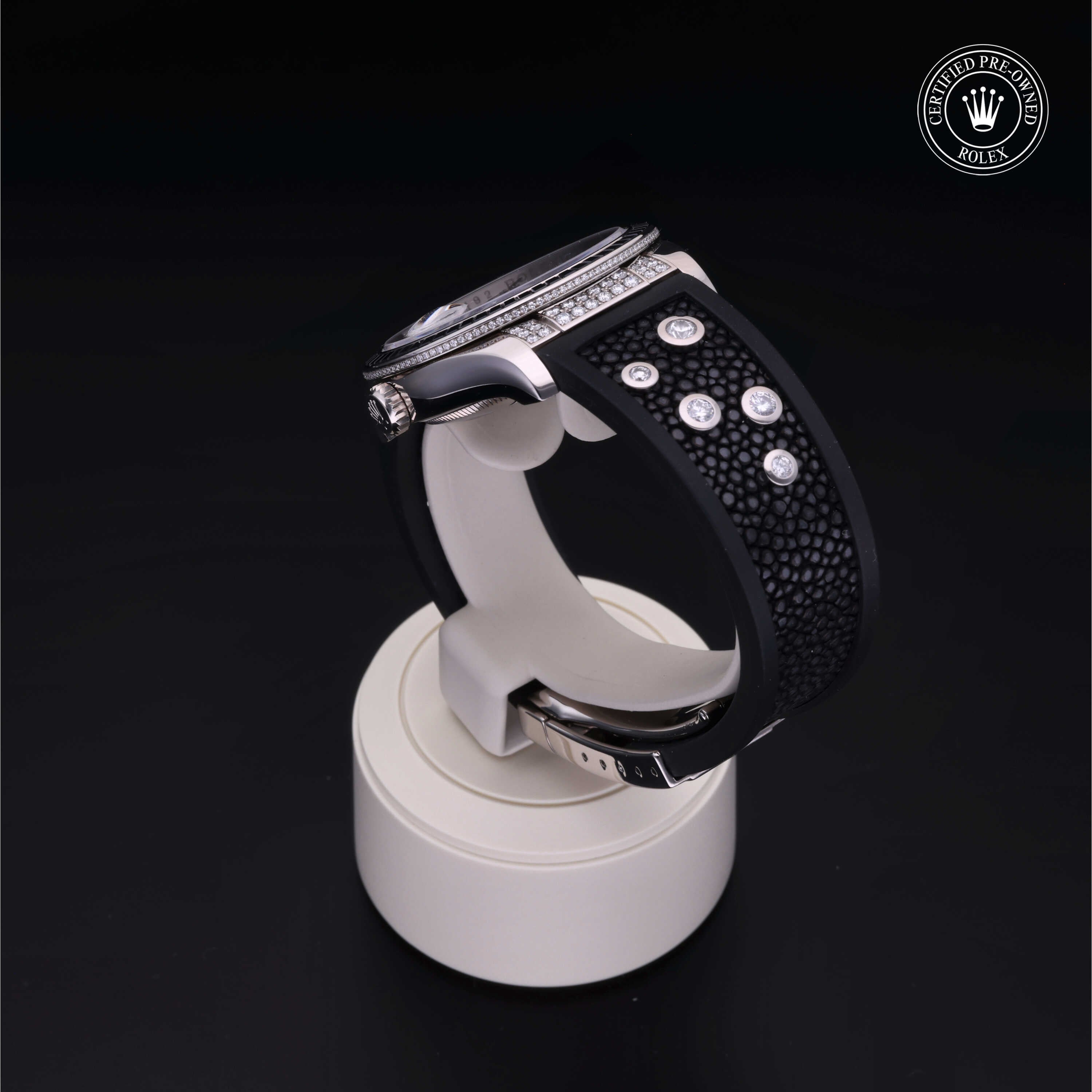 Rolex Certified Pre-owned Datejust M116199SANR-0001 front on black background