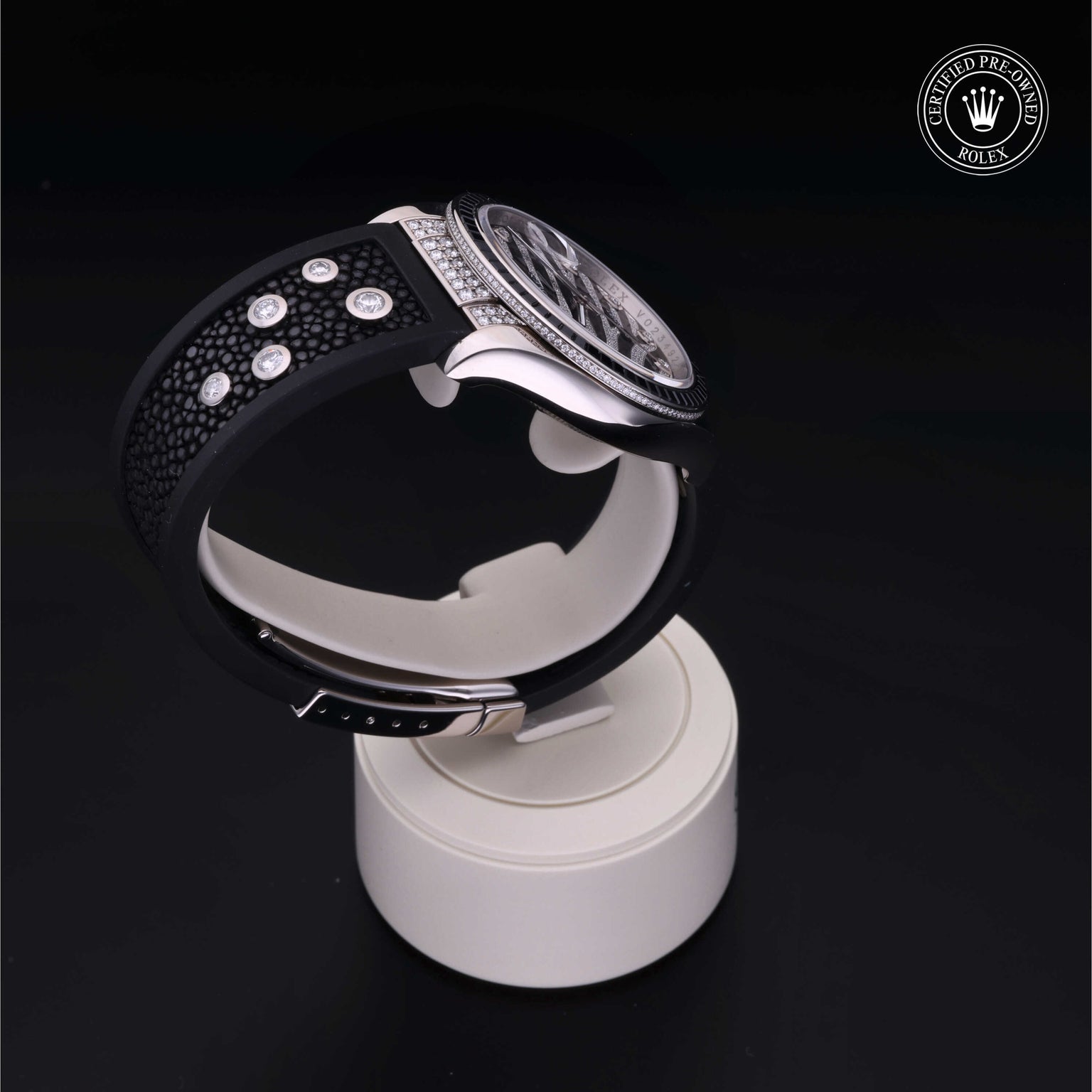 Rolex Certified Pre-owned Datejust M116199SANR-0001 front on black background