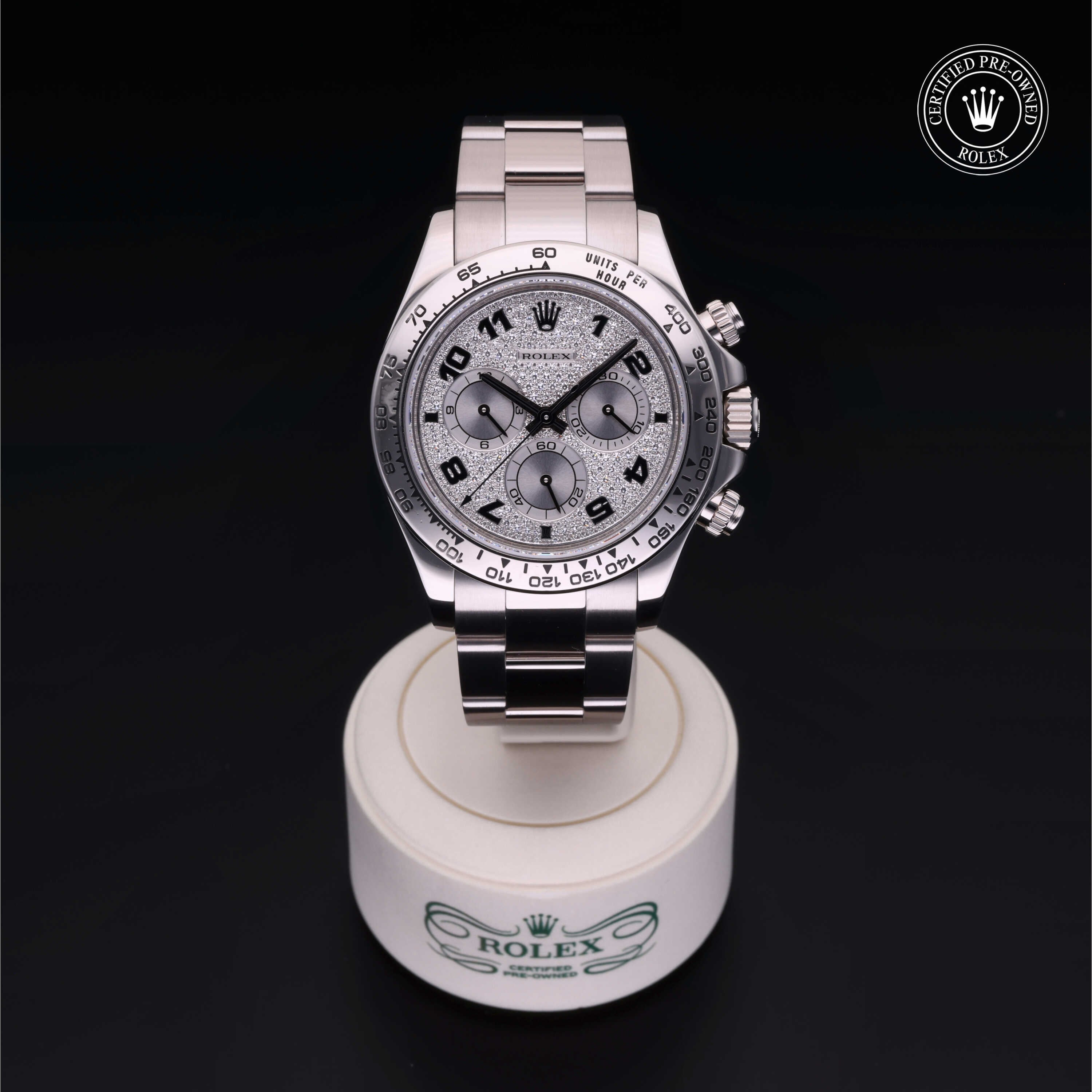 Rolex Certified Pre-owned Daytona M116509-0025 front on black background