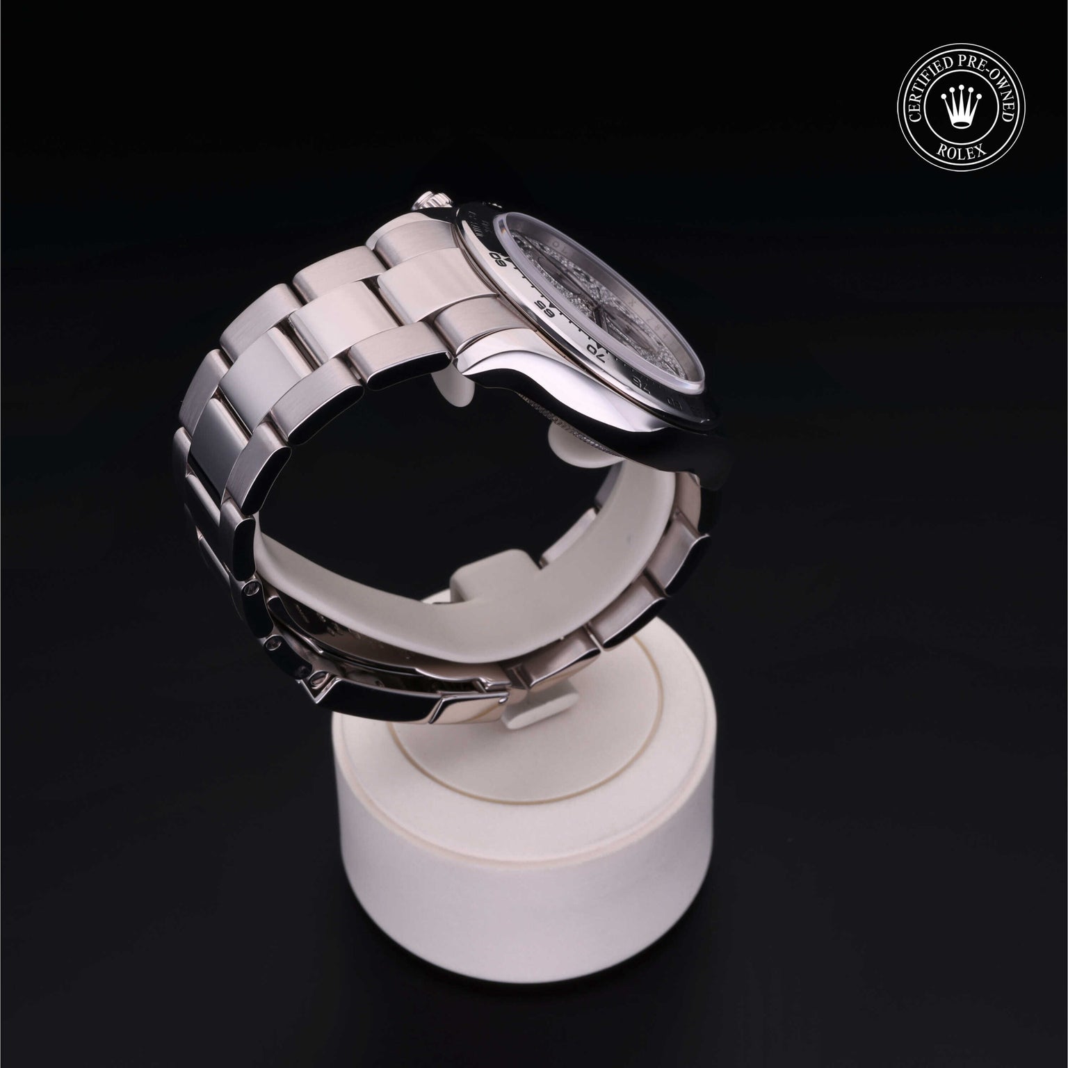 Rolex Certified Pre-owned Daytona M116509-0025 front on black background