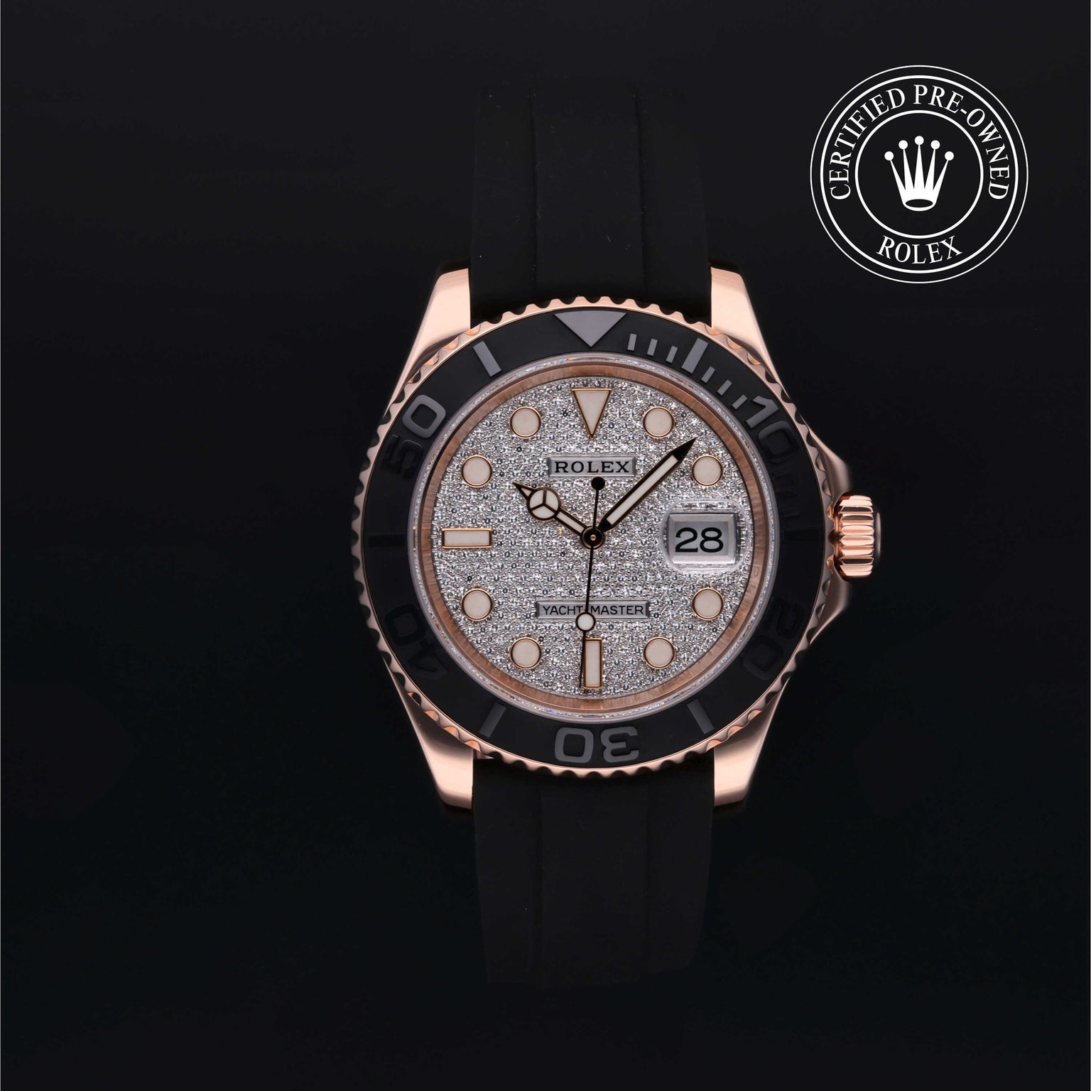 Rolex Certified Pre-owned Yacht-Master M116655-0005 front on black background