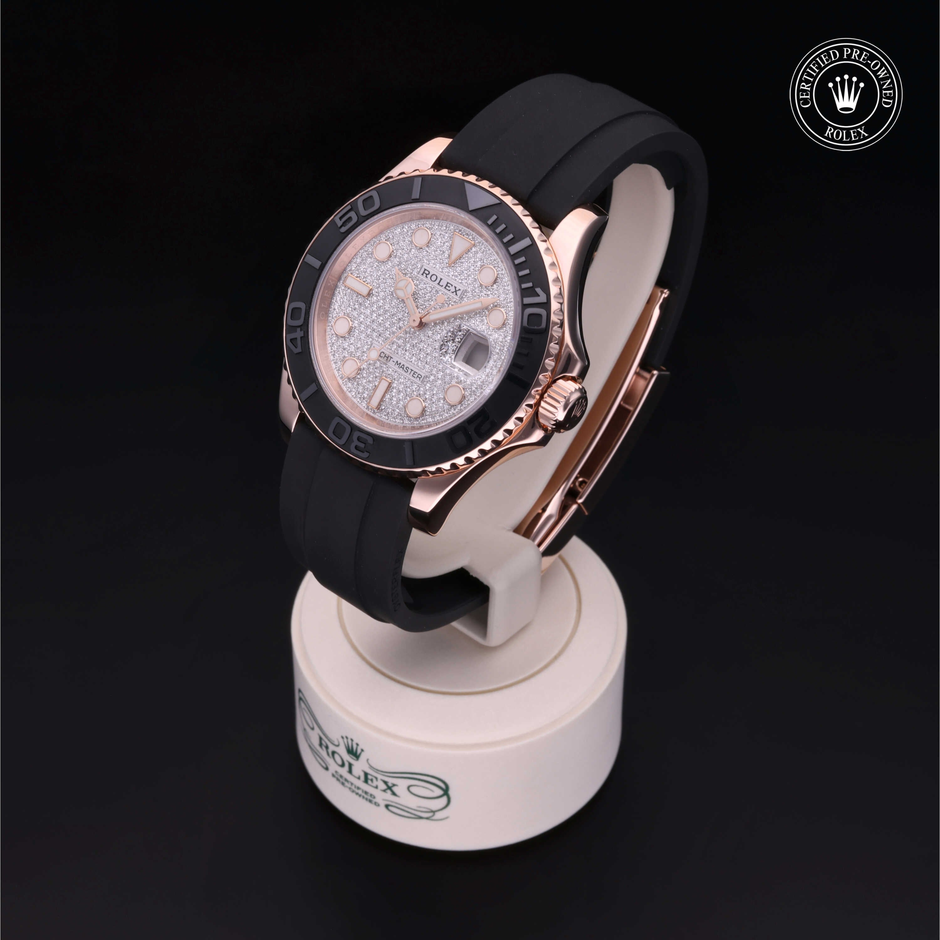 Rolex Certified Pre-owned Yacht-Master M116655-0005 front on black background