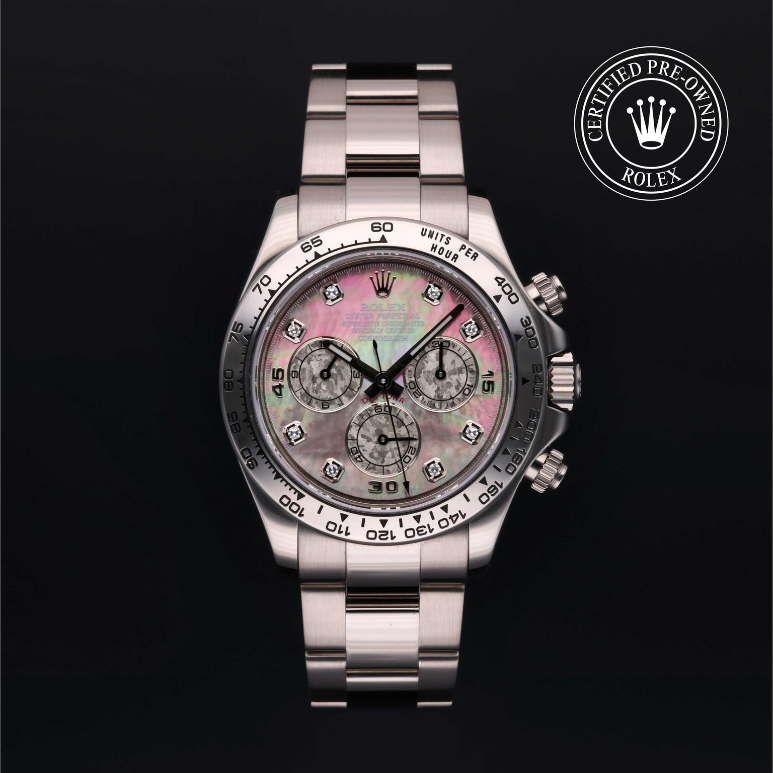 Rolex Certified Pre-owned Daytona M116509-0044 front on black background
