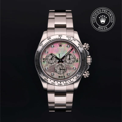 Rolex Certified Pre-owned Daytona M116509-0044 front on black background