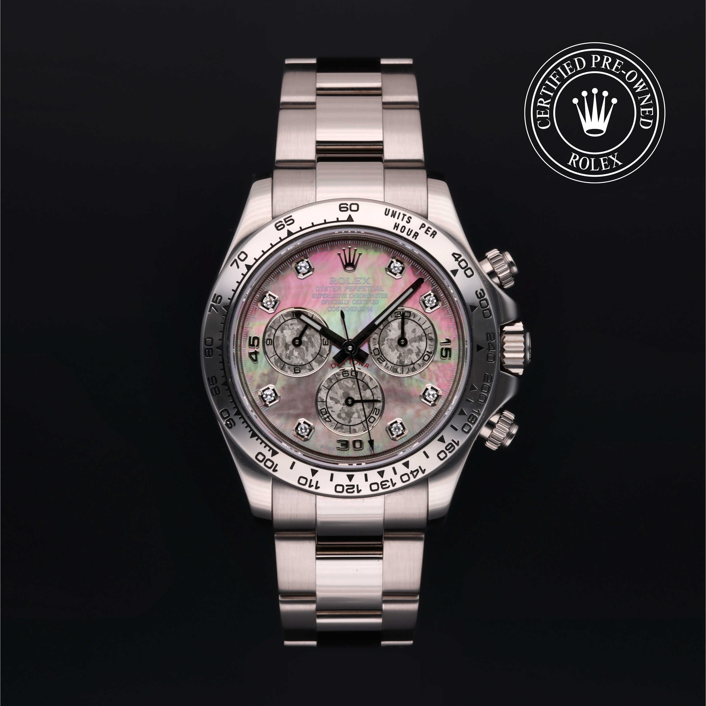 Rolex Certified Pre-owned Daytona M116509-0044 front on black background