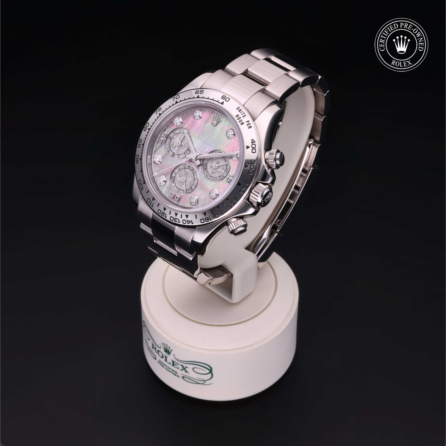 Rolex Certified Pre-owned Daytona M116509-0044 front on black background