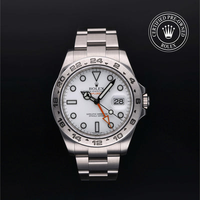 Rolex Certified Pre-owned Explorer M216570-0001 front on black background