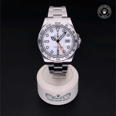 Rolex Certified Pre-owned Explorer M216570-0001 front on black background