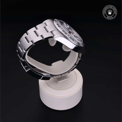 Rolex Certified Pre-owned Explorer M216570-0001 front on black background