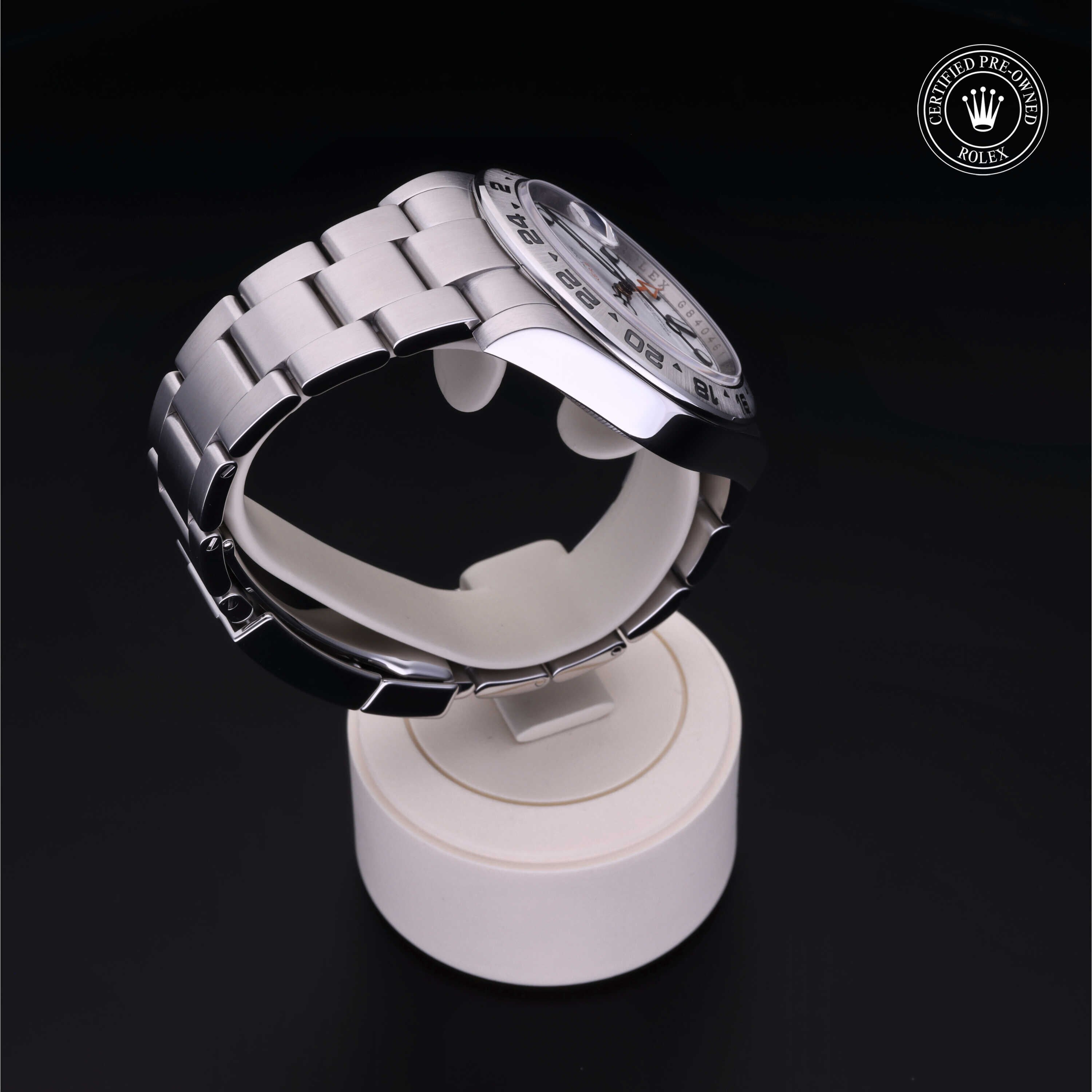 Rolex Certified Pre-owned Explorer M216570-0001 front on black background