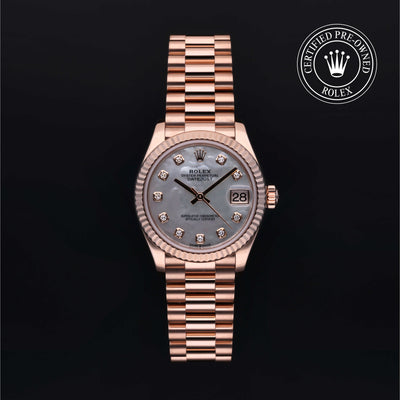 Rolex Certified Pre-owned Lady Datejust M278275-0009 front on black background