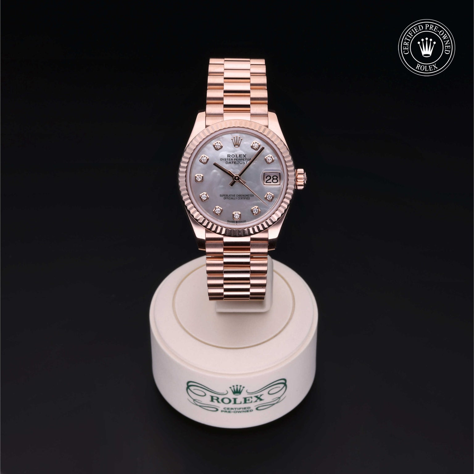 Rolex Certified Pre-owned Lady Datejust M278275-0009 front on black background