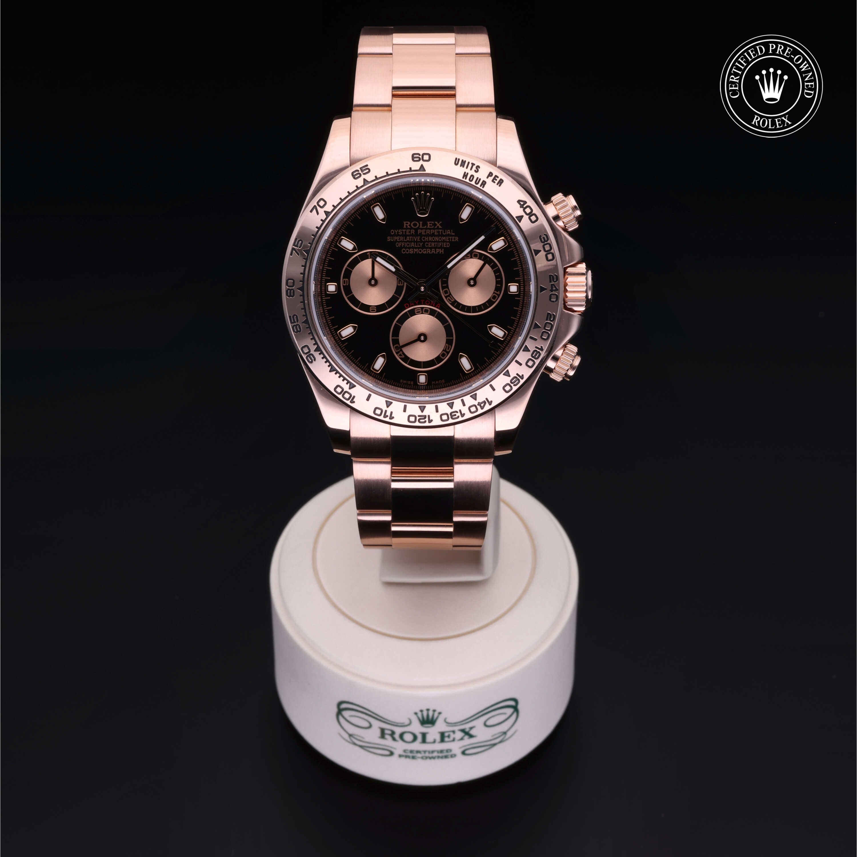 Rolex Certified Pre-owned Daytona M116505-0002 front on black background