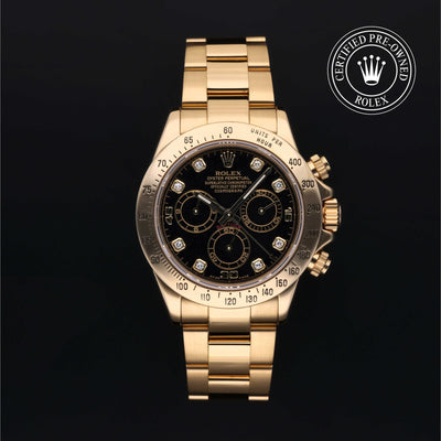 Rolex Certified Pre-owned Daytona M116528-0024 front on black background