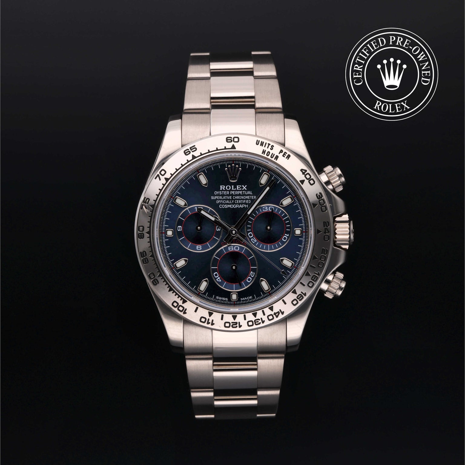 Rolex Certified Pre-owned Daytona M116509-0071 front on black background