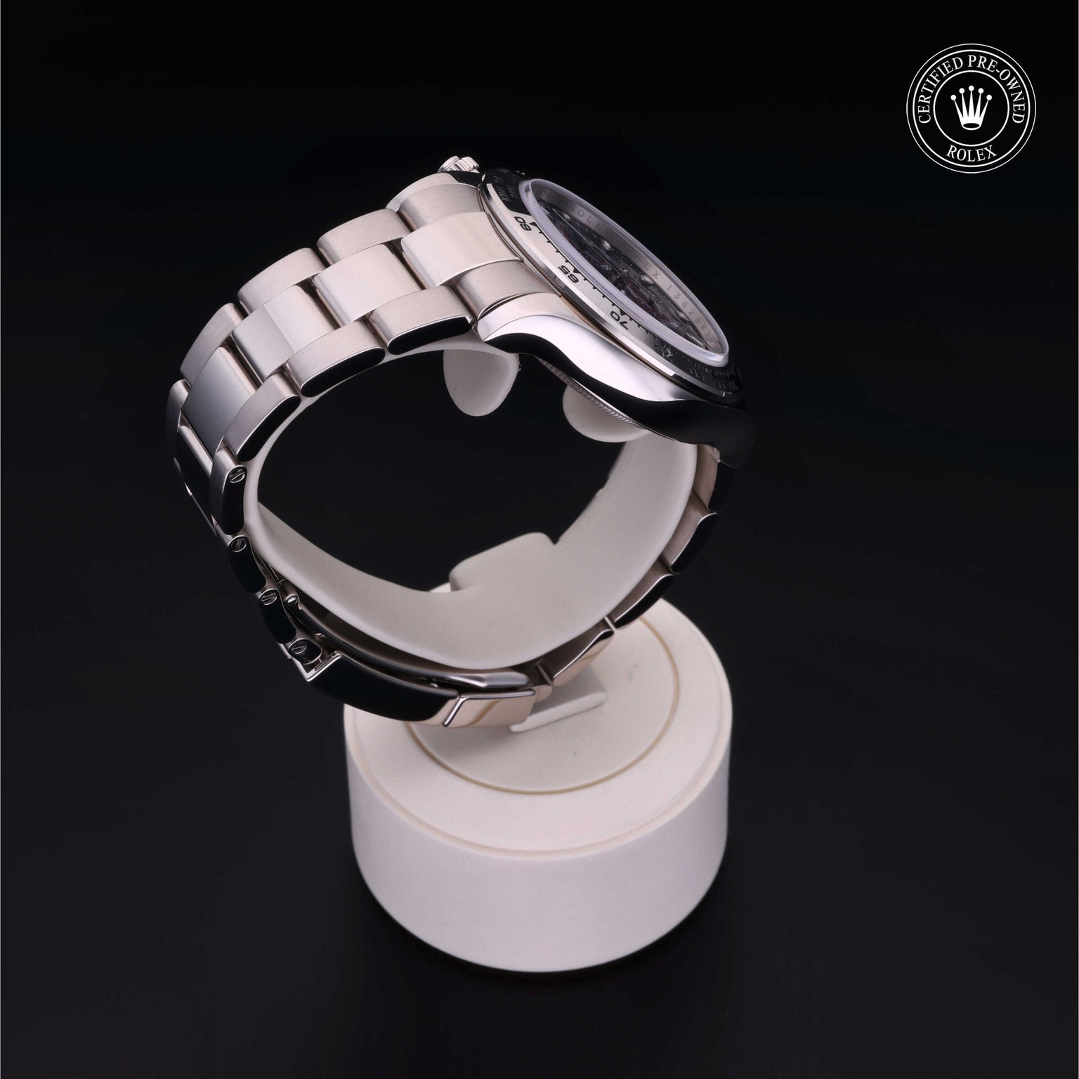 Rolex Certified Pre-owned Daytona M116509-0071 front on black background