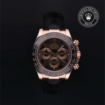 Rolex Certified Pre-owned Daytona M116515LN-0004 front on black background