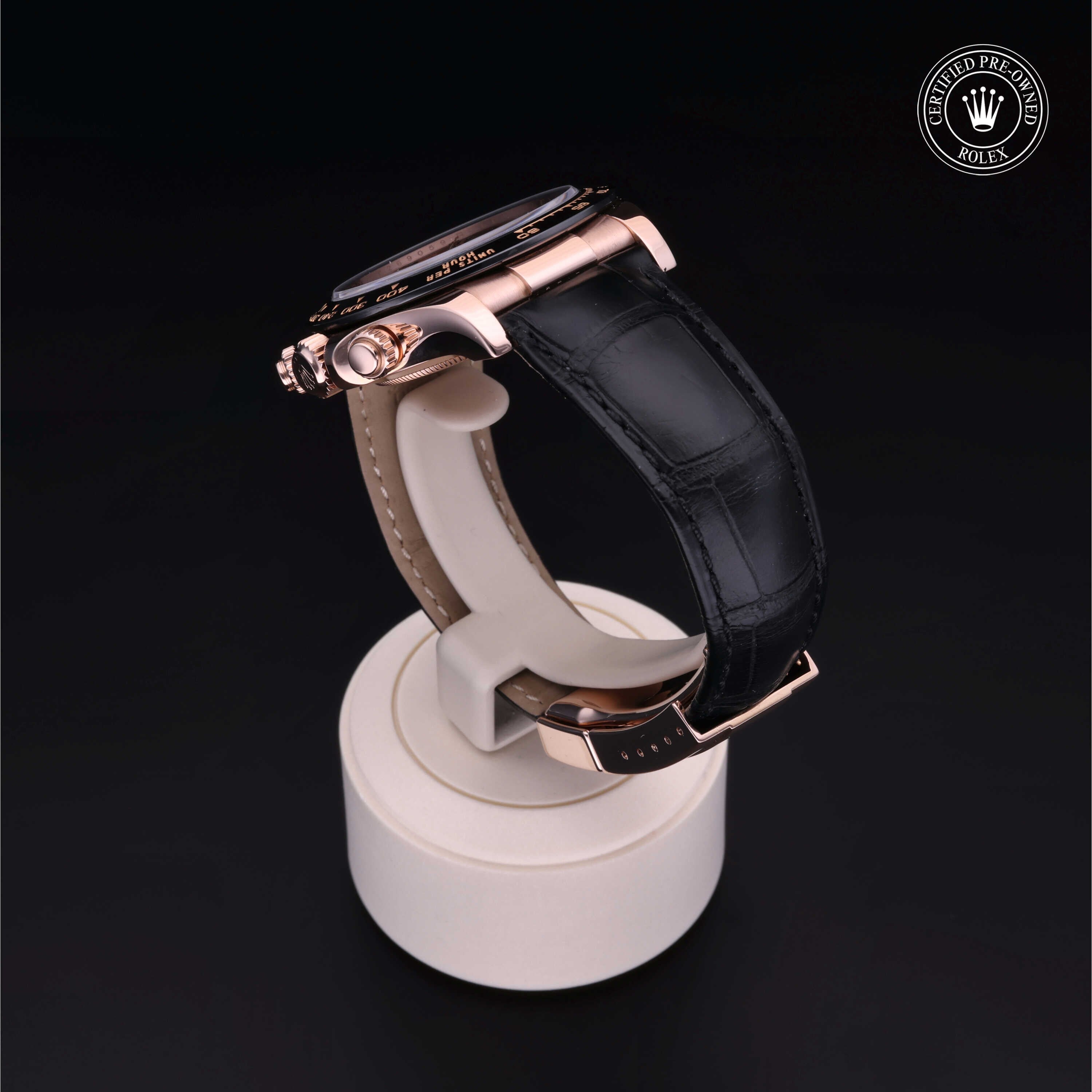 Rolex Certified Pre-owned Daytona M116515LN-0004 front on black background