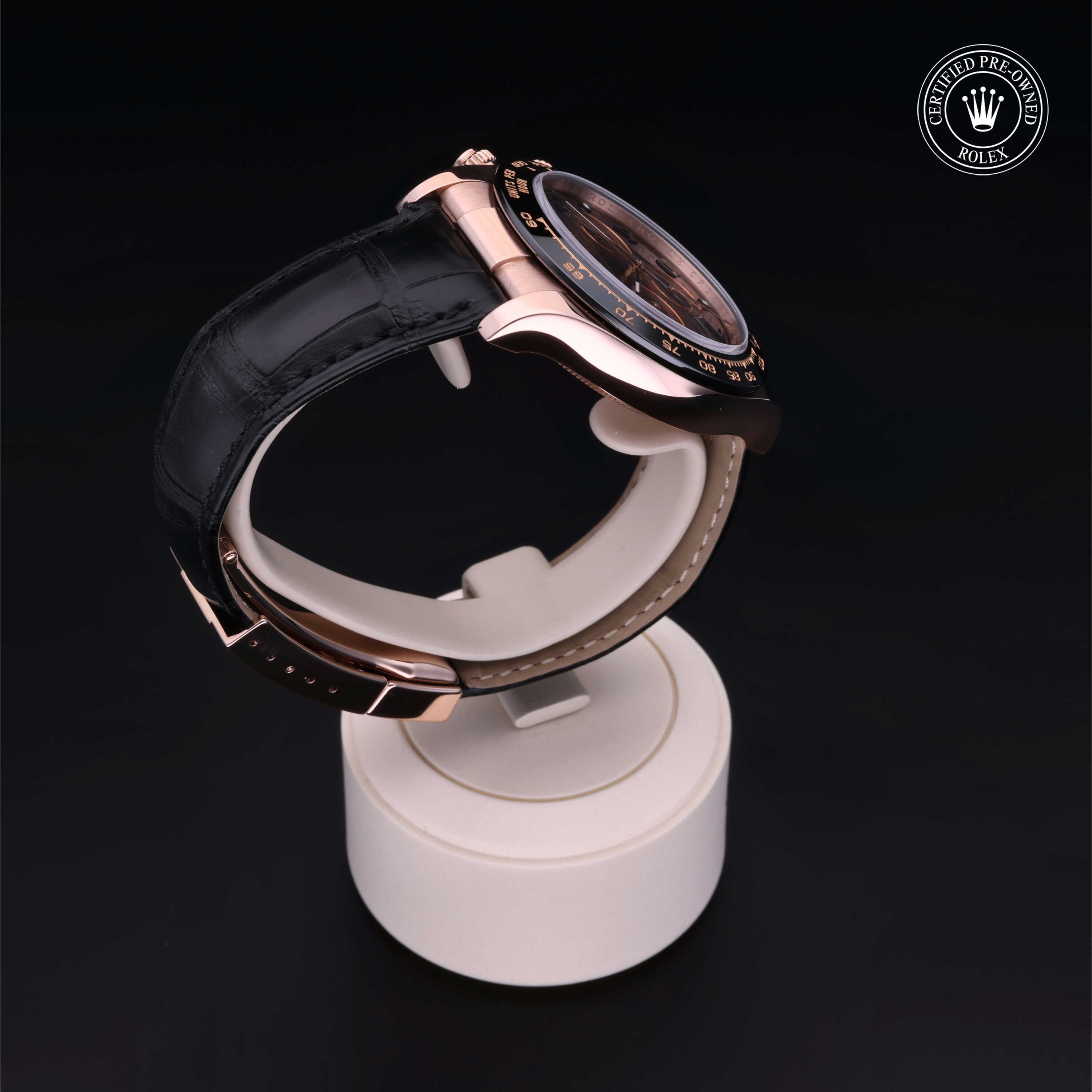 Rolex Certified Pre-owned Daytona M116515LN-0004 front on black background