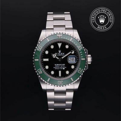 Rolex Certified Pre-owned Submariner M126610LV-0002 front on black background