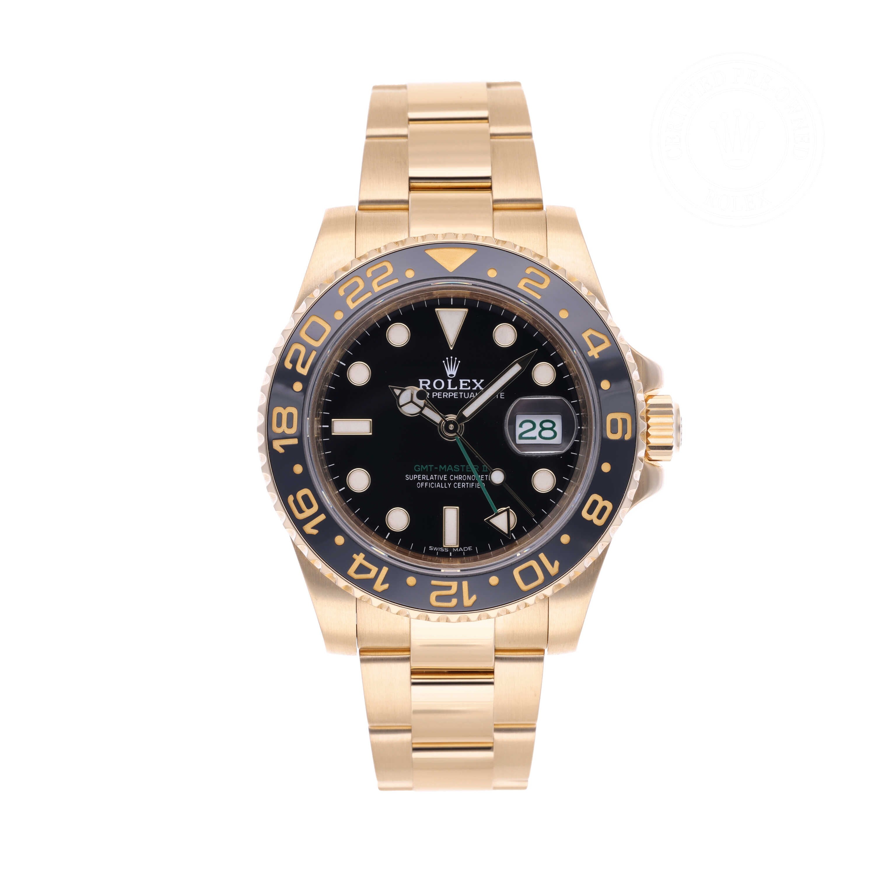 Rolex Certified Pre-owned GMT II M116718LN-0002 front on white background