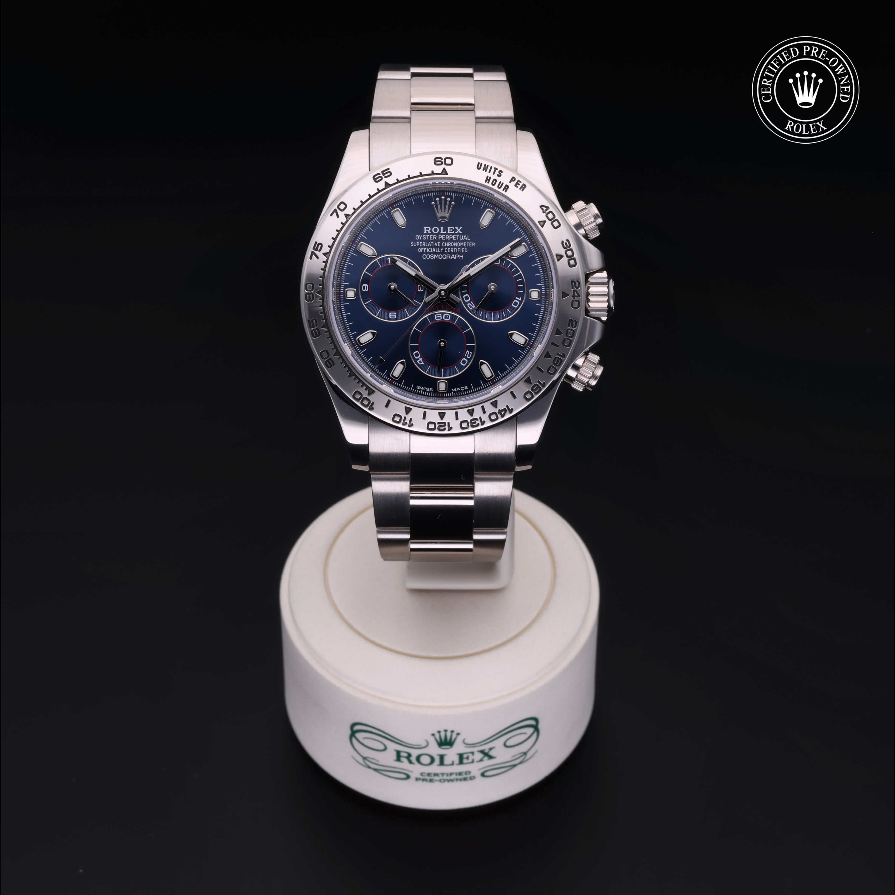 Rolex Certified Pre-owned Daytona M116509-0071 front on black background