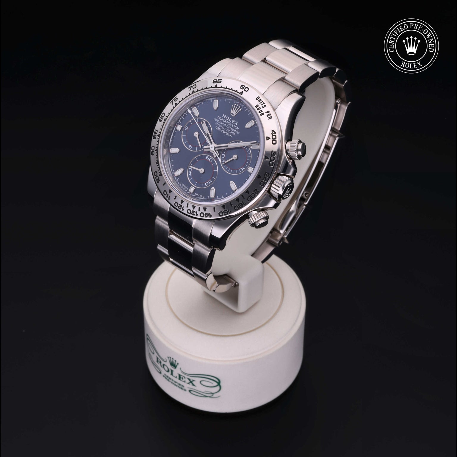 Rolex Certified Pre-owned Daytona M116509-0071 front on black background