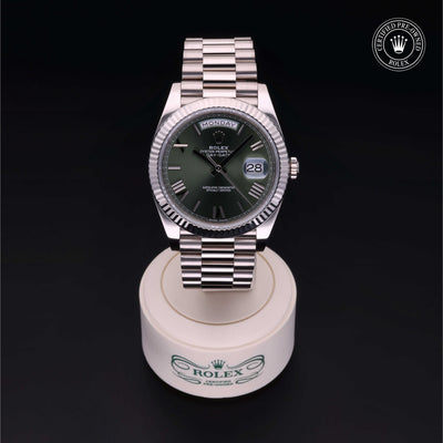 Rolex Certified Pre-owned Day-date M228239-0033 front on black background