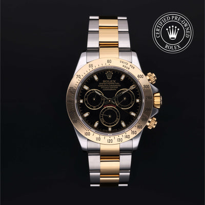 Rolex Certified Pre-owned Daytona M116523-0028 front on black background