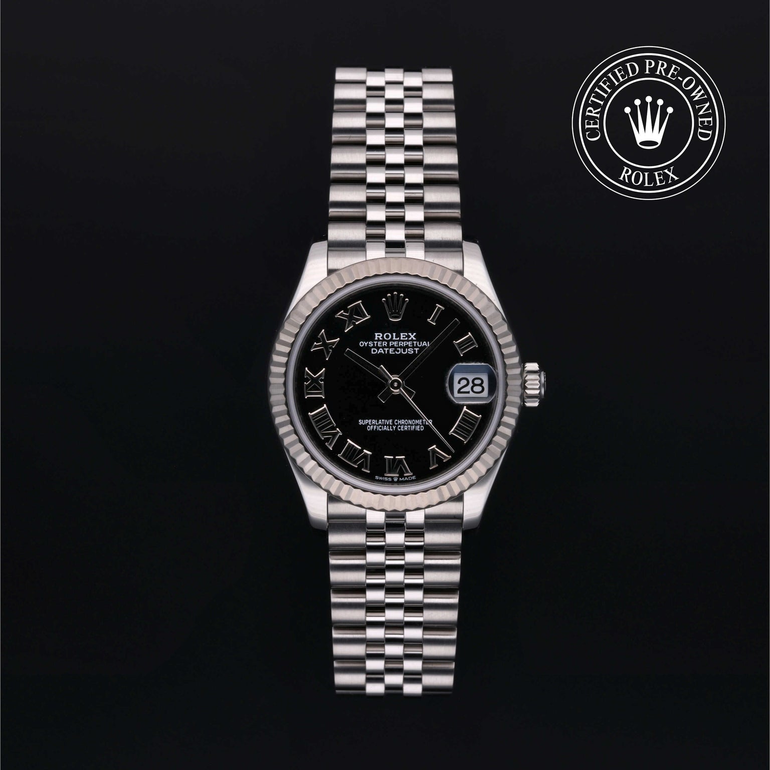 Rolex Certified Pre-owned Lady Datejust M278274-0002 front on black background