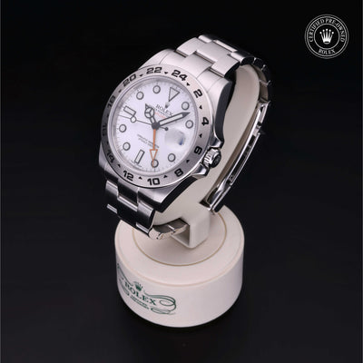 Rolex Certified Pre-owned Explorer II M216570-0001 front on black background