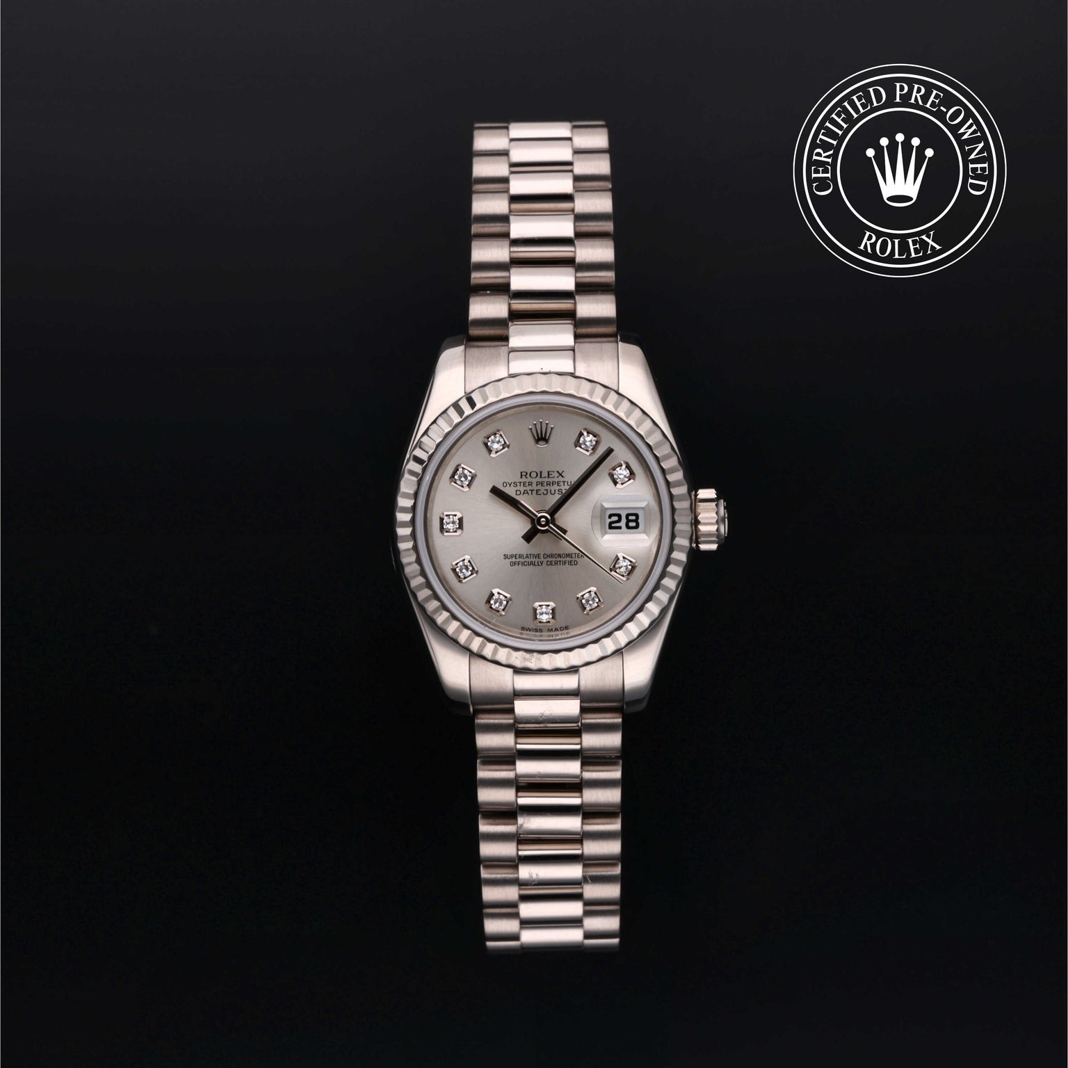Rolex Certified Pre-owned Lady Datejust M179179-0066 front on black background