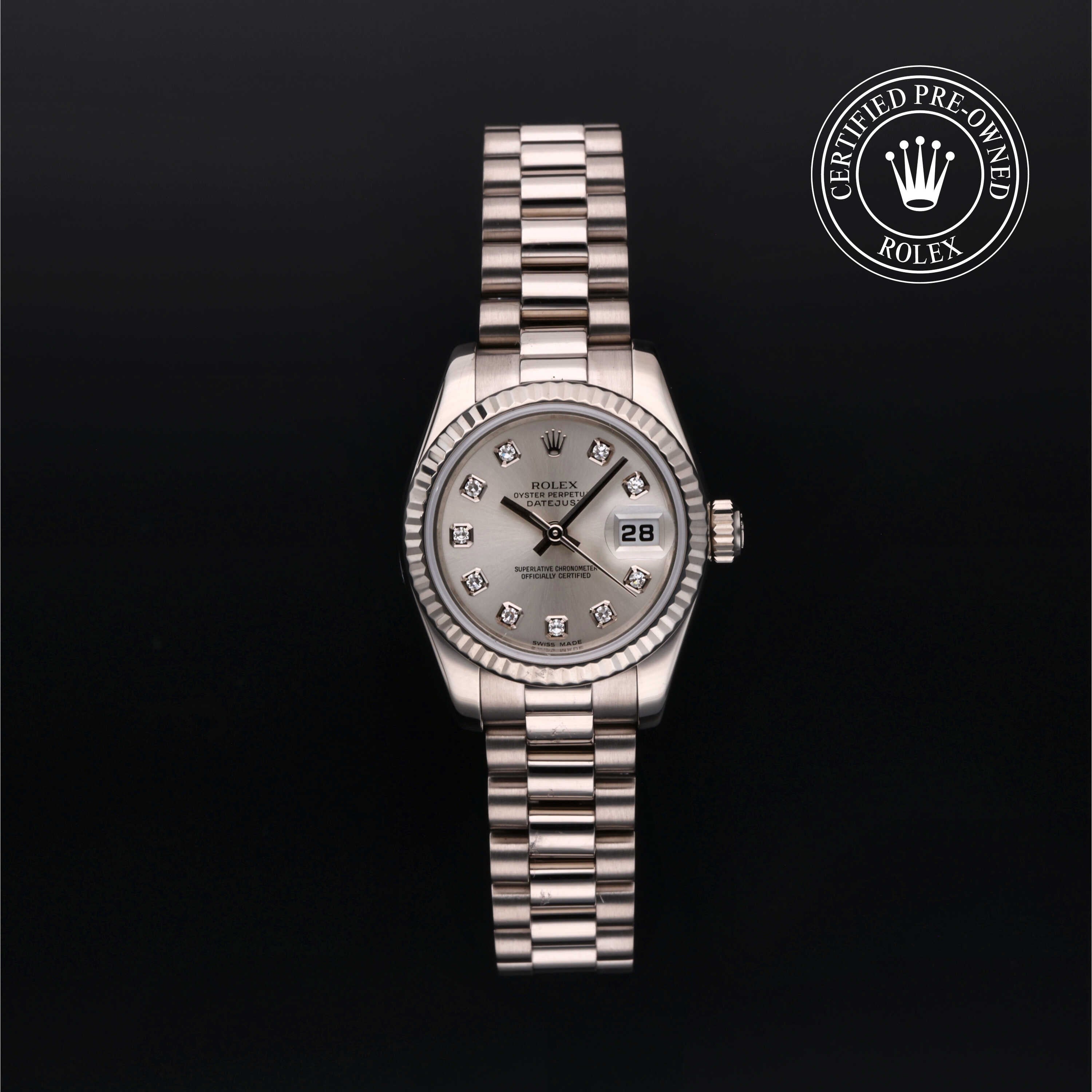 Rolex Certified Pre-owned Lady Datejust M179179-0066 front on black background
