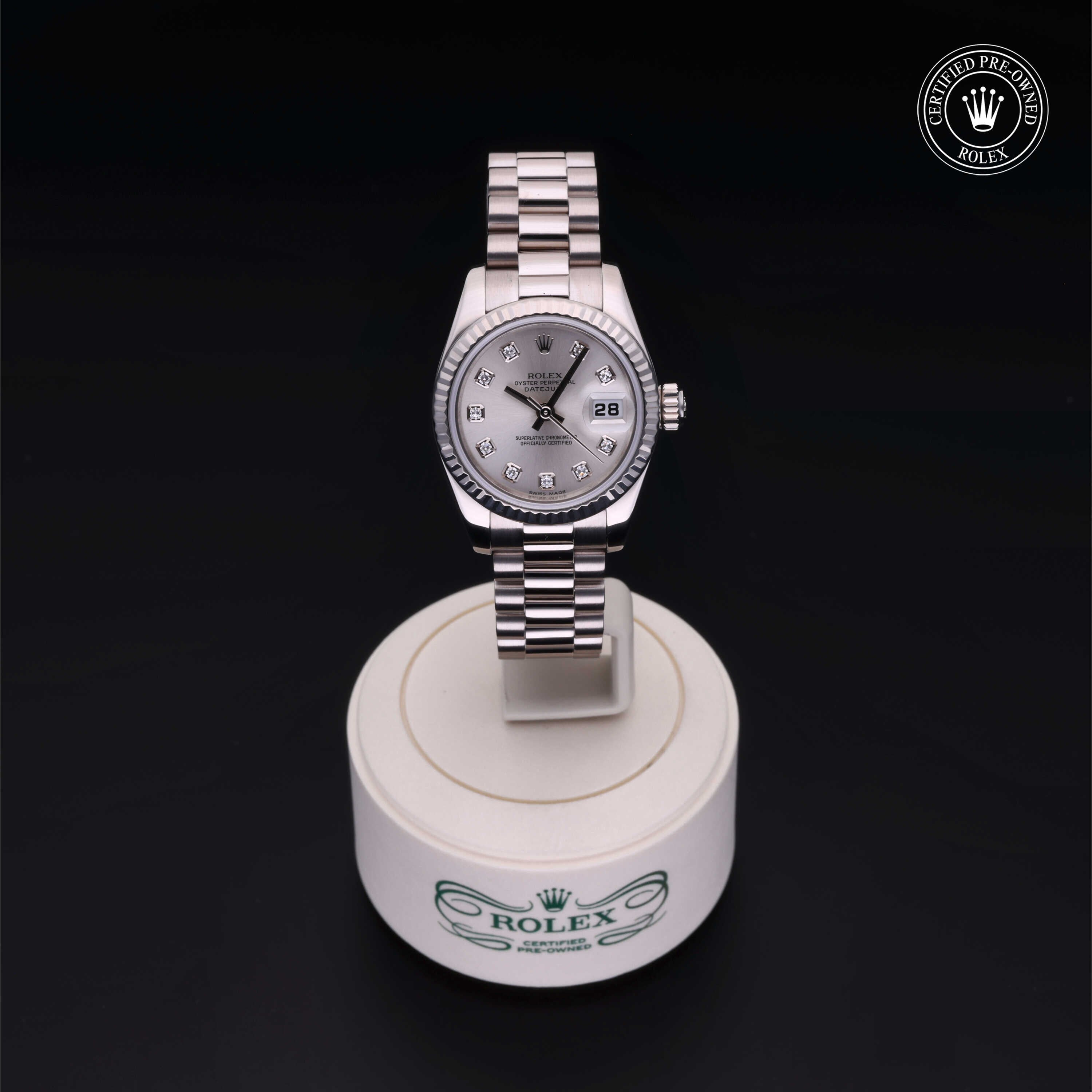 Rolex Certified Pre-owned Lady Datejust M179179-0066 front on black background