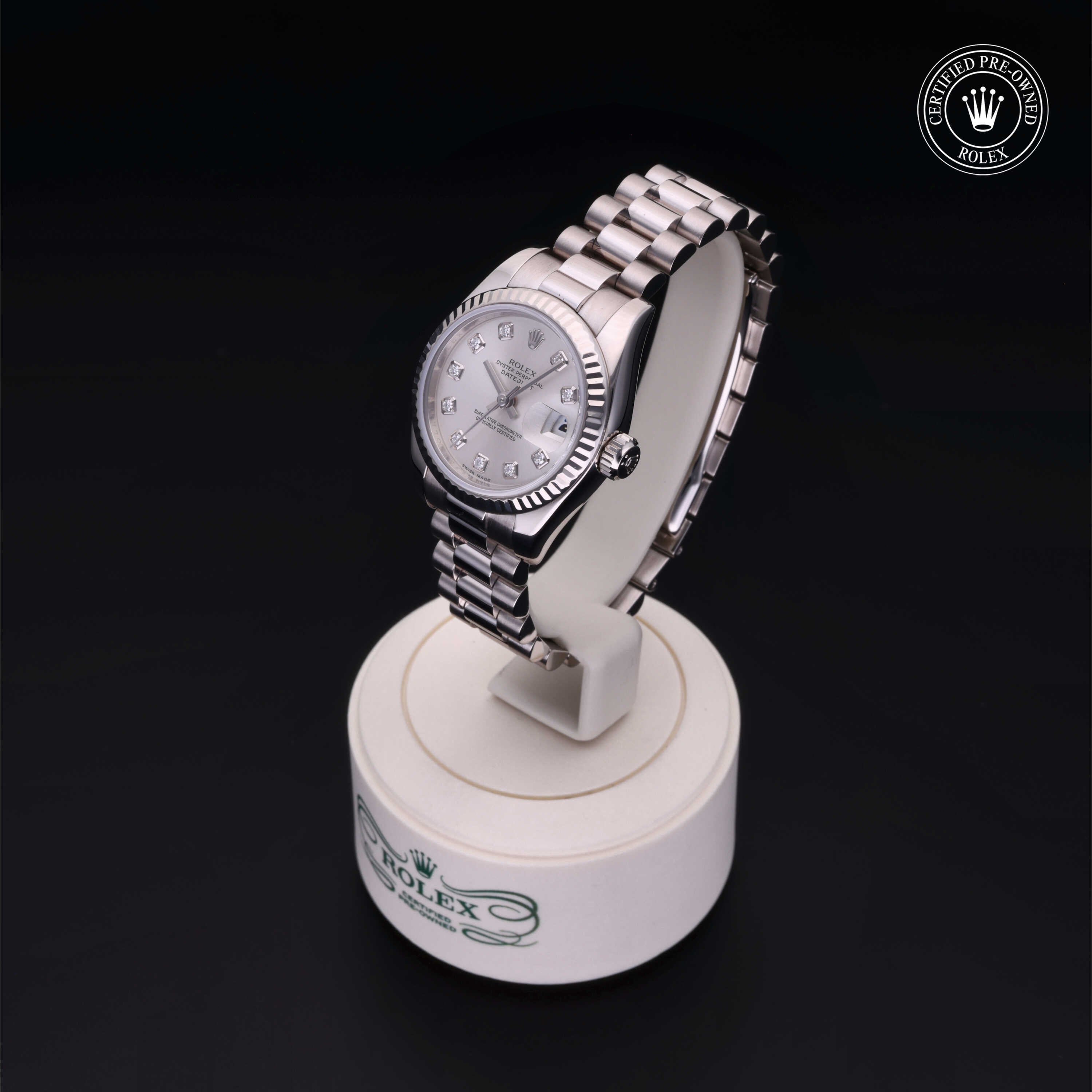 Rolex Certified Pre-owned Lady Datejust M179179-0066 front on black background