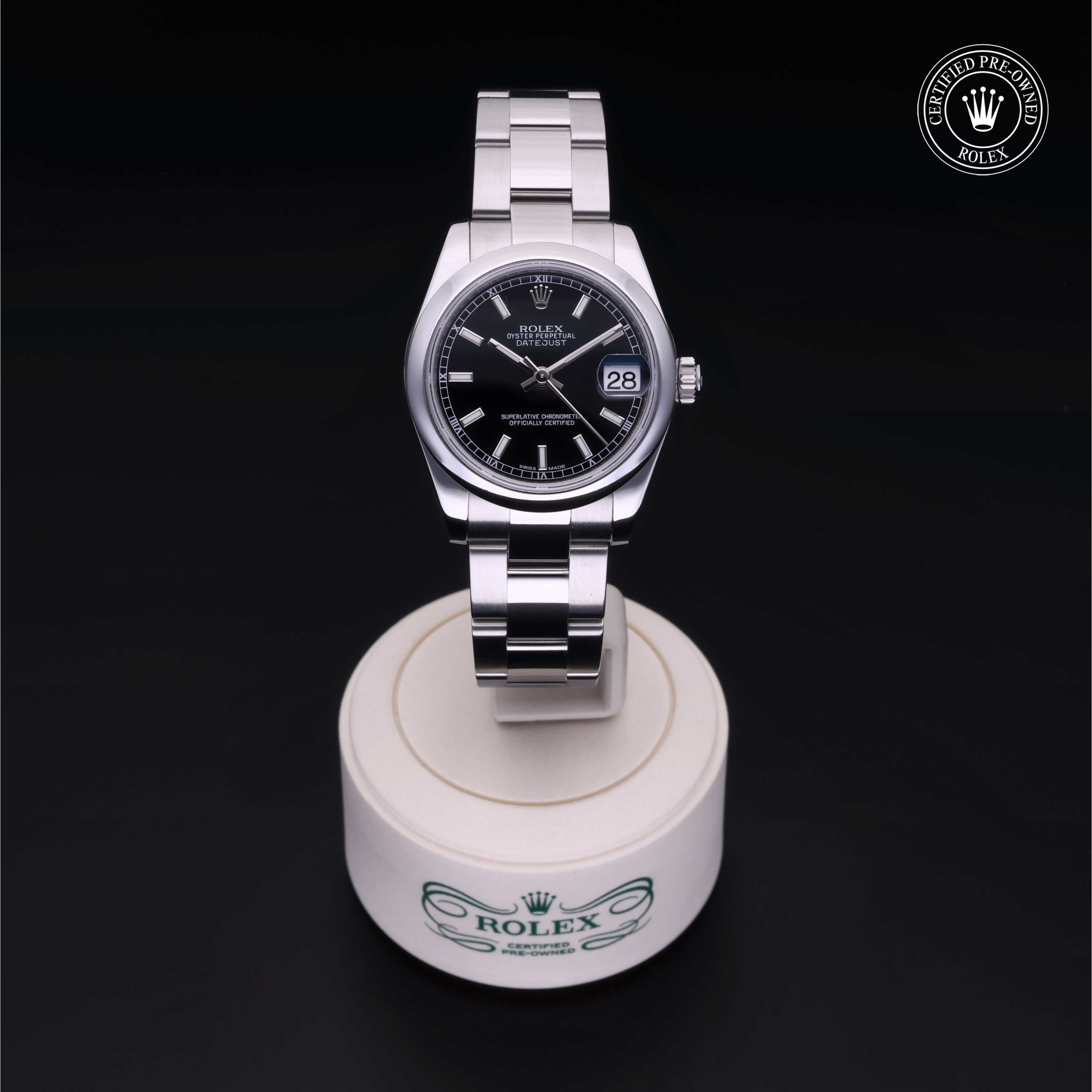 Rolex Certified Pre-owned Lady Datejust M178240-0025 front on black background