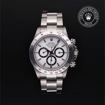 Rolex Certified Pre-owned Daytona M16520-0001 front on black background