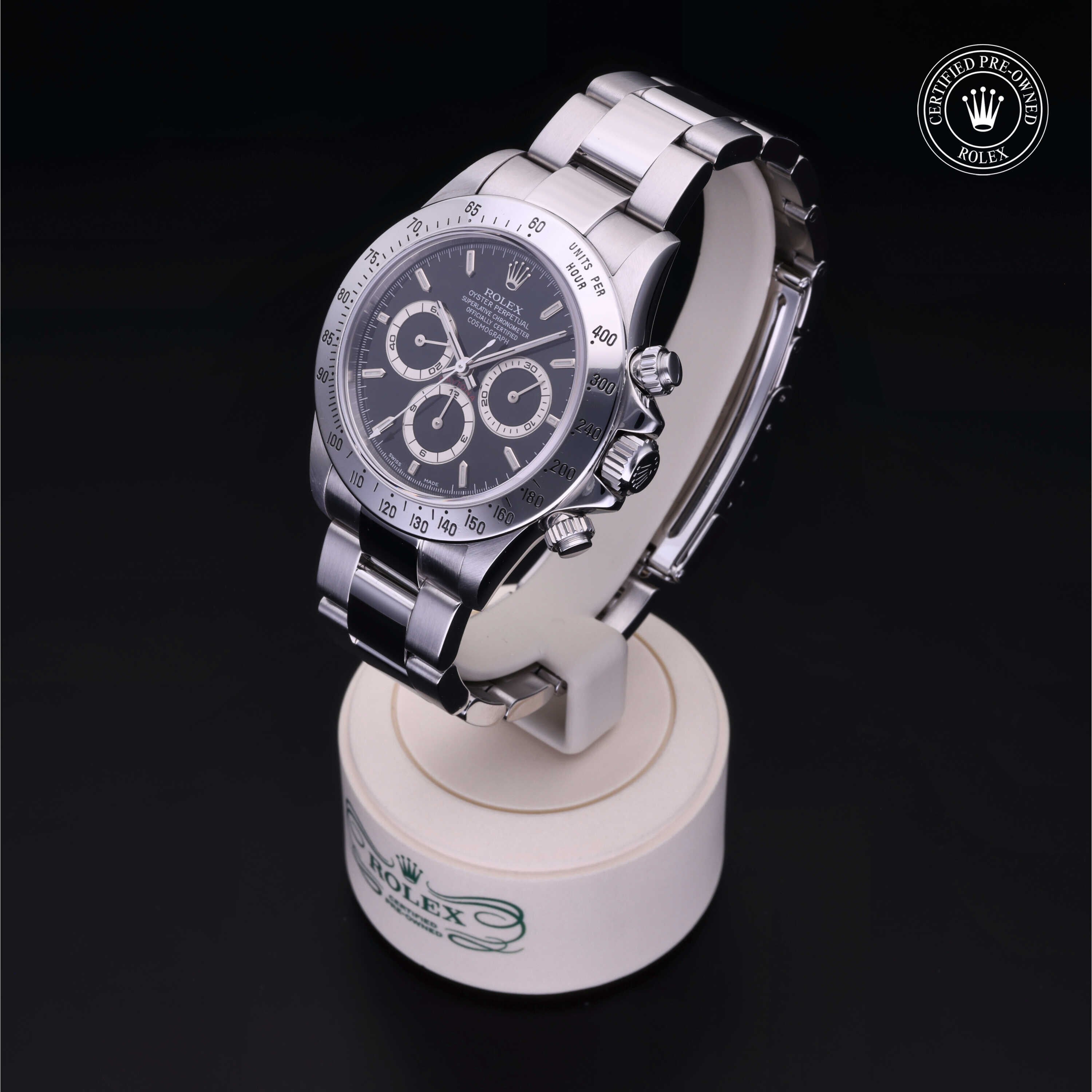 Rolex Certified Pre-owned Daytona M16520-0002 front on black background