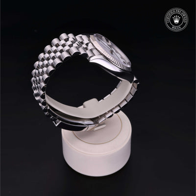 Rolex Certified Pre-owned Datejust M126234-0025 front on black background