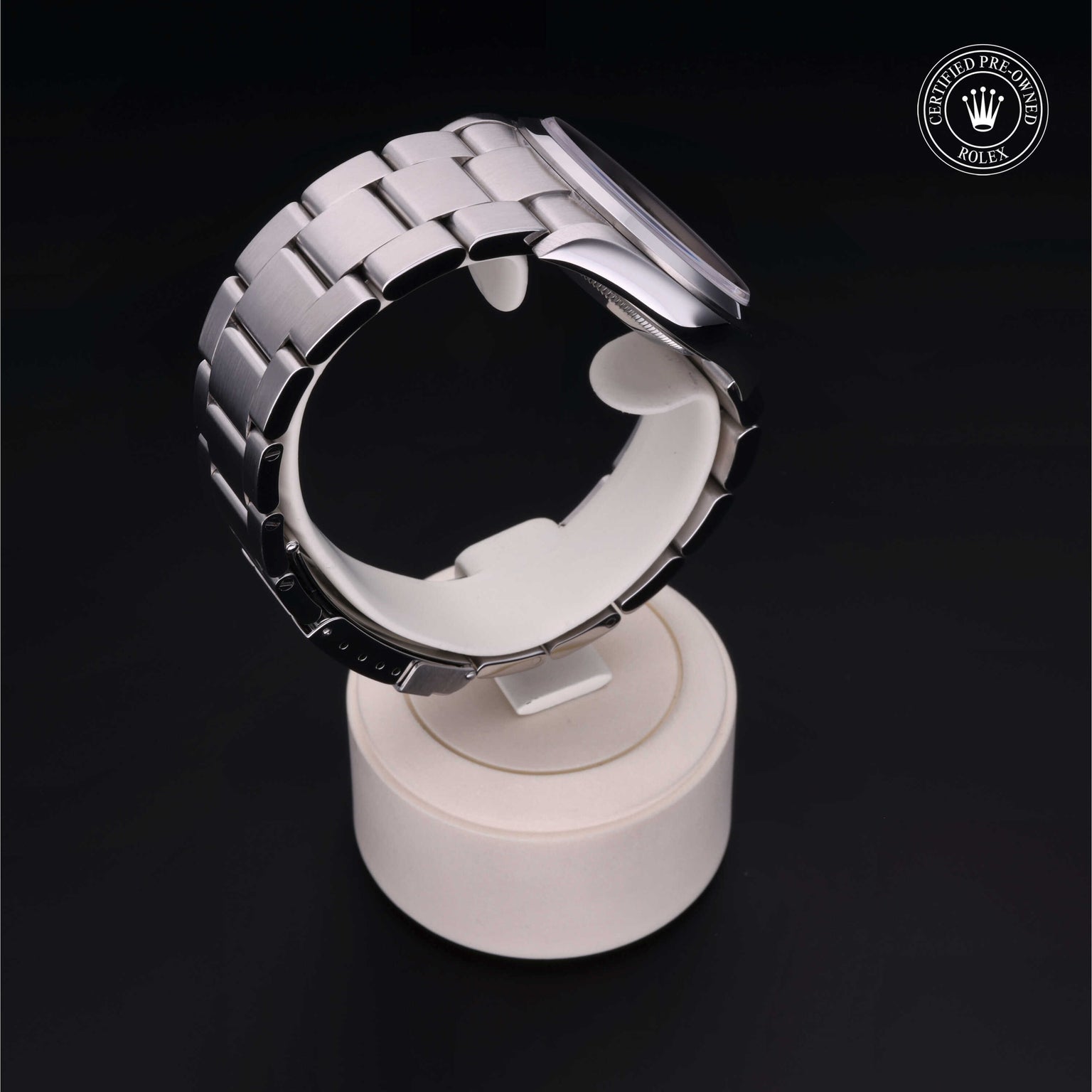 Rolex Certified Pre-owned Explorer M114270-0002 front on black background