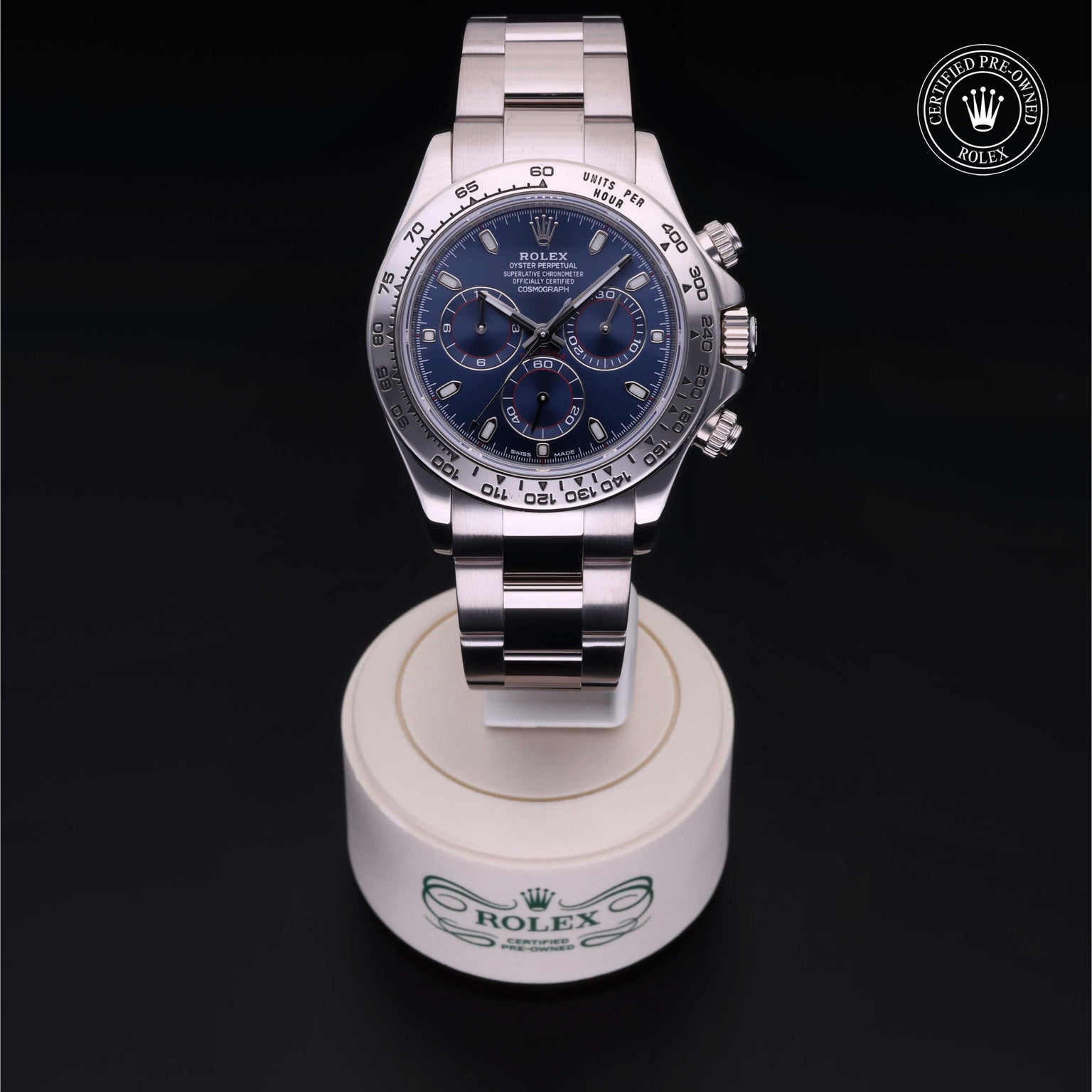 Rolex Certified Pre-owned Daytona M116509-0071 front on black background