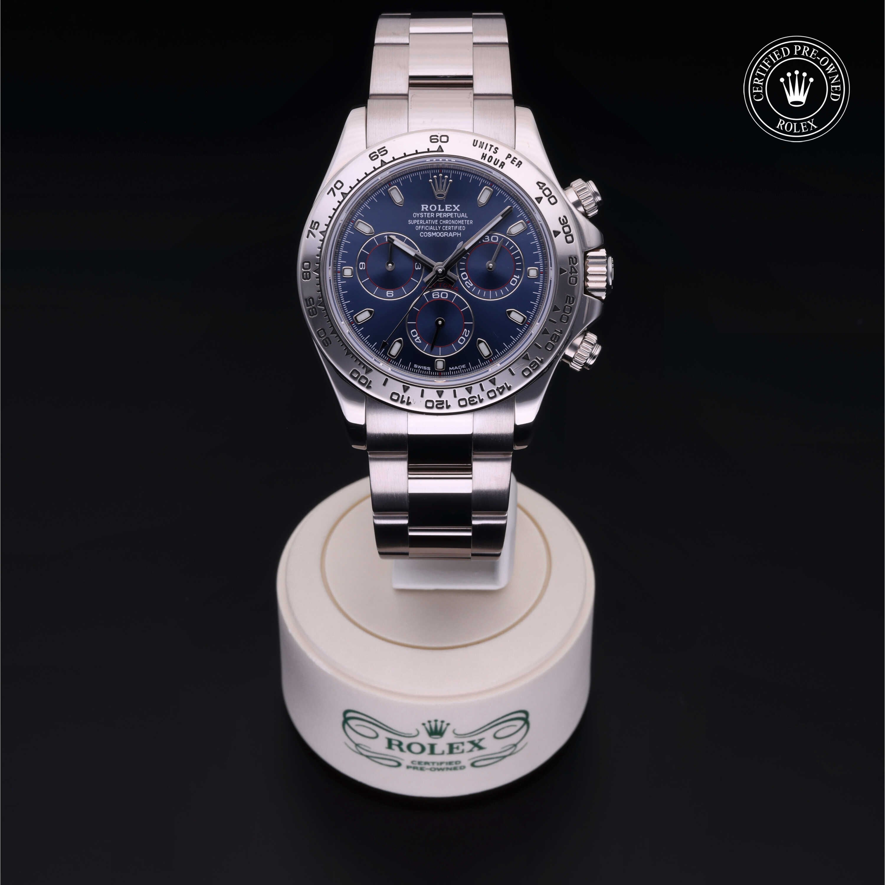 Rolex Certified Pre-owned Daytona M116509-0071 front on black background