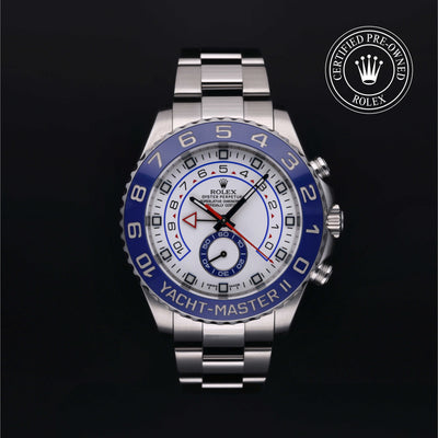 Rolex Certified Pre-owned Yacht-Master II M116680-0001 front on black background