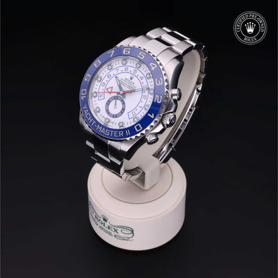 Rolex Certified Pre-owned Yacht-Master II M116680-0001 front on black background