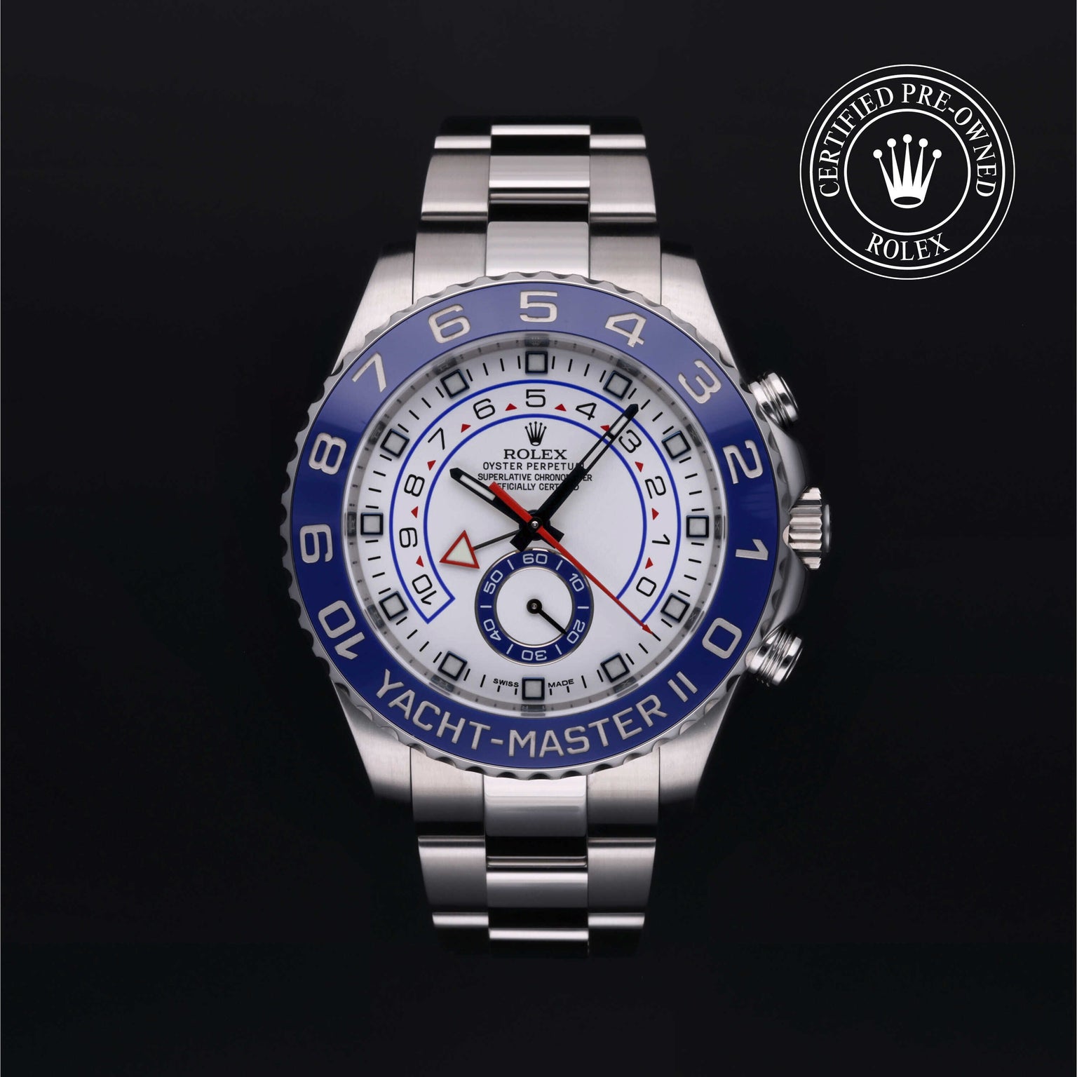 Rolex Certified Pre-owned Yacht-Master M116680-0001 front on black background
